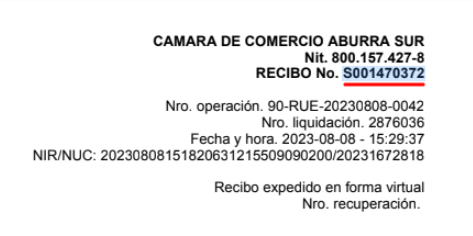 Ejemplo de recibo con el número S001470372 resaltado